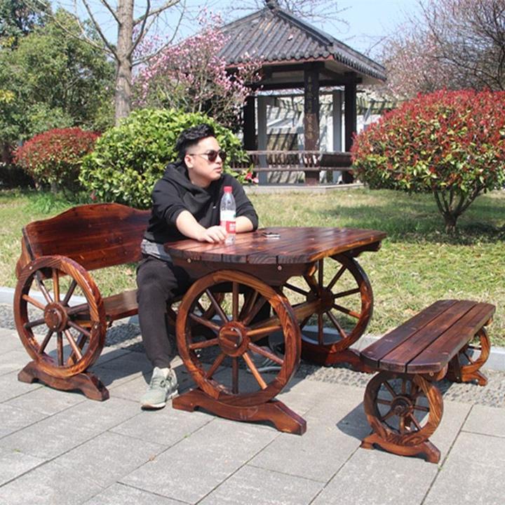 碳化防腐木户外阳台休闲双人车轮桌椅实木酒吧露台喝茶餐桌椅庭院