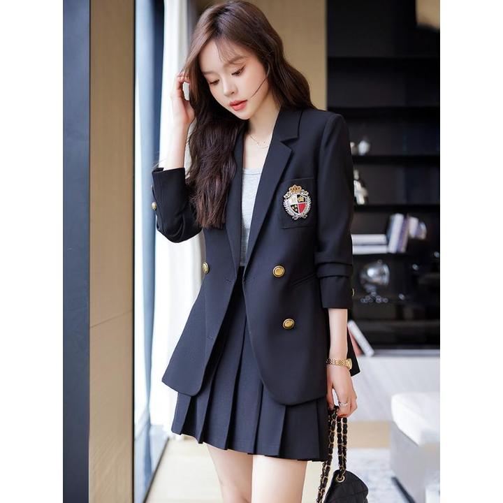 学院风西服套装裙女2024春秋新款时尚JK制服休闲西装百褶裙两件套