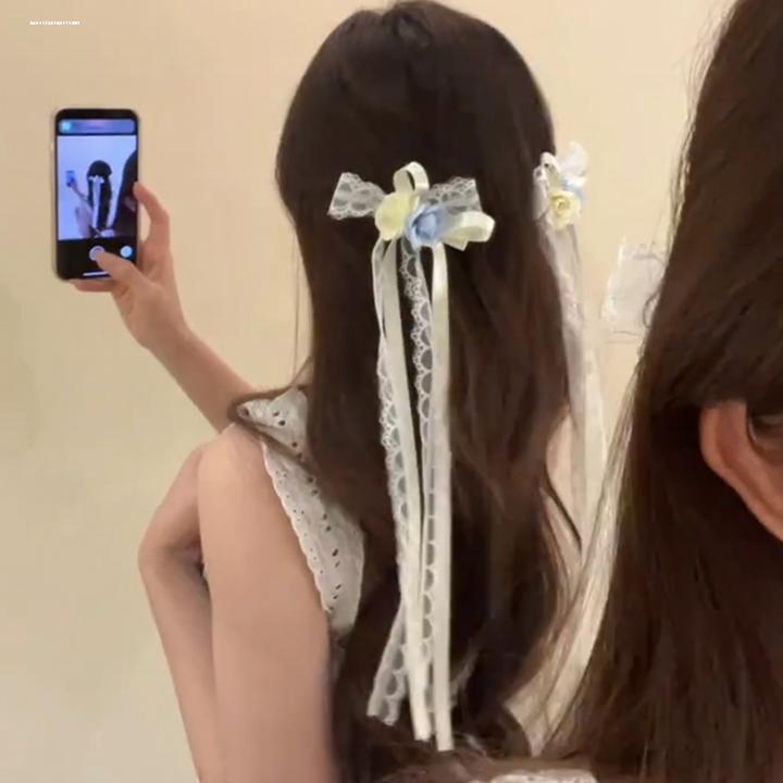 飘带鸭嘴夹蕾丝发夹发卡蝴蝶结夹子春季气质仙女刘海夹甜美后脑勺