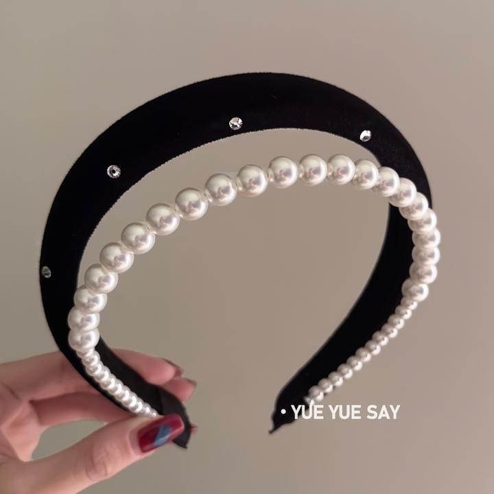 复古法式珠珠头箍丝绒中国风新款简约创意高端欧美风便携防滑布迪