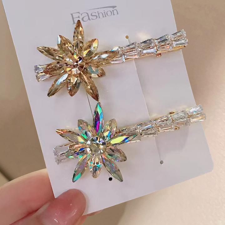 韩版重工轻奢晶簇花朵发夹满钻气质网红发卡时尚百搭刘海侧边夹子