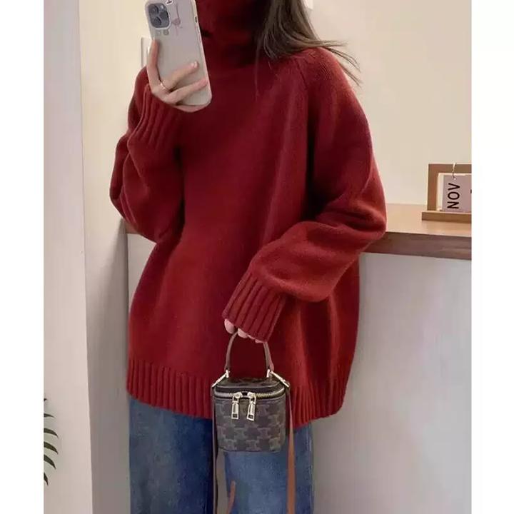 简约纯色高领长袖针织衫秋冬保暖套头羊绒毛衣慵懒风显瘦上衣女装