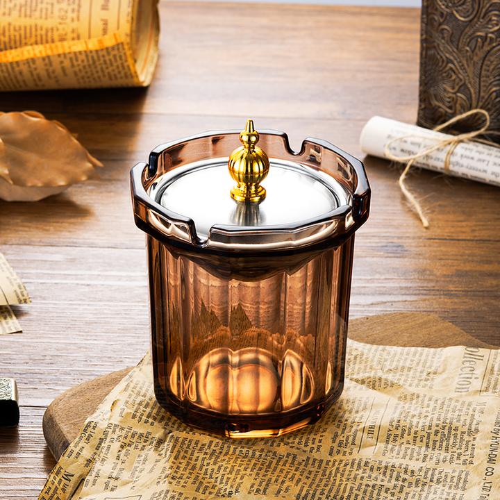 紫山竹轻奢漏斗烟灰缸带盖防飞灰家用客厅创意加厚清洗办公室烟缸