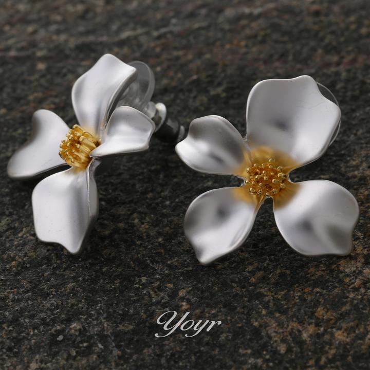 YOYR 黄铜耳饰 金银栀子花气质轻奢个性高级感耳环