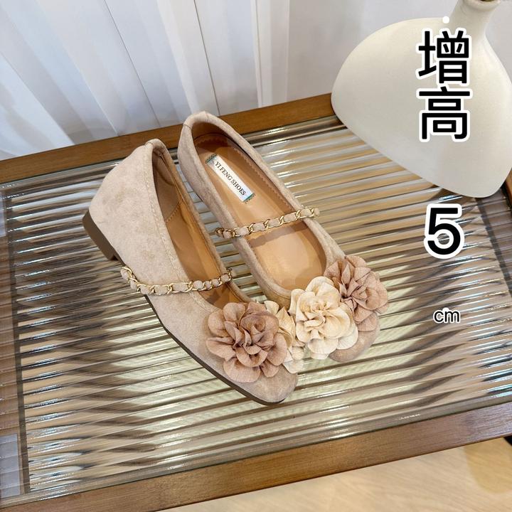 法式晚风优雅内增高5公分复古山茶花高跟芭蕾鞋新中式法式单鞋