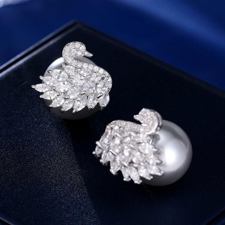 925银莫桑石耳饰 前后佩戴新款小天鹅耳钉女高级感锆石时尚耳环潮