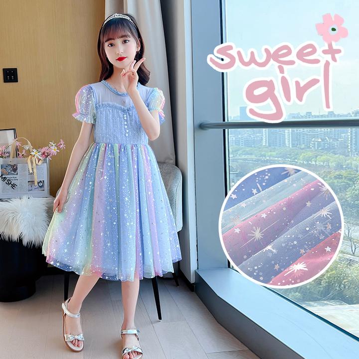 女童连衣夏装网红中大童洋气夏季薄款短袖裙子小女孩女童裙子