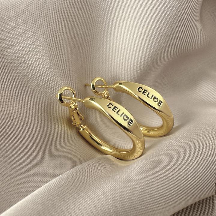 925银针R073高级感金色字母耳环气质耳钉简约耳饰