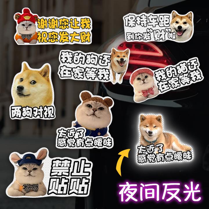 宠物搞笑车贴磁吸定制太近了感觉有点暧昧汽车尾个性两狗对视贴纸