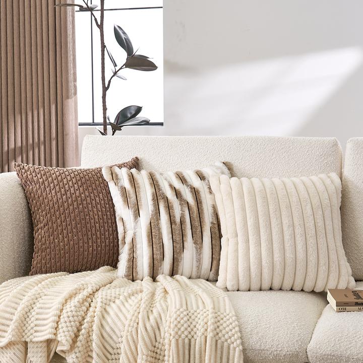 美拉德色系托斯卡纳双面长毛绒复古抱枕冬季沙发靠背垫客厅卧室