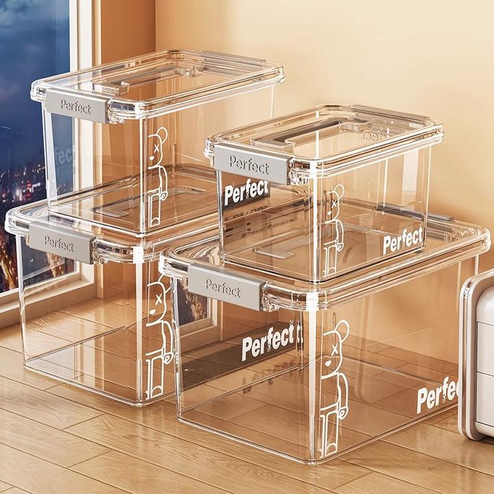 手提透明收纳箱家用分格衣服玩具零食书本大容量整理盒塑料储物筐