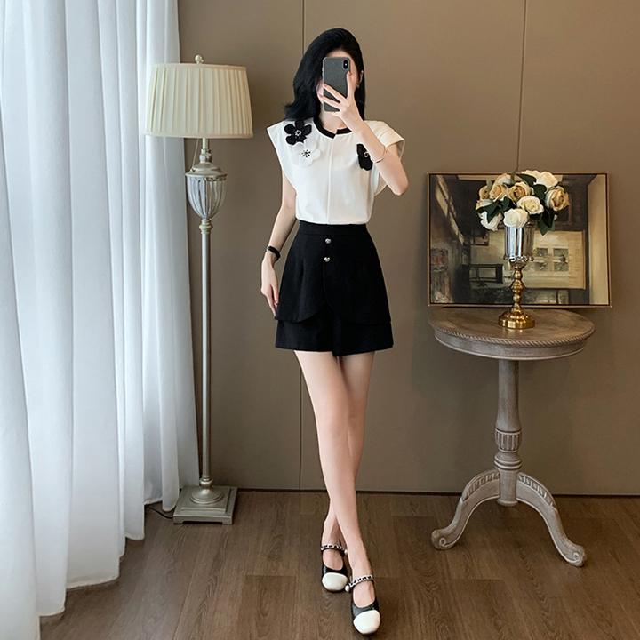 小香风时尚套装女夏季洋气显瘦气质高级感短袖上衣高腰短裤两件套