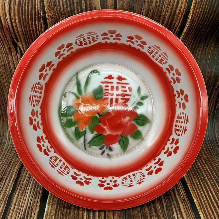 加厚搪瓷盆老式花喜盆洗菜盆怀旧和面盆复古经典婚庆盆泡脚铁瓷盆