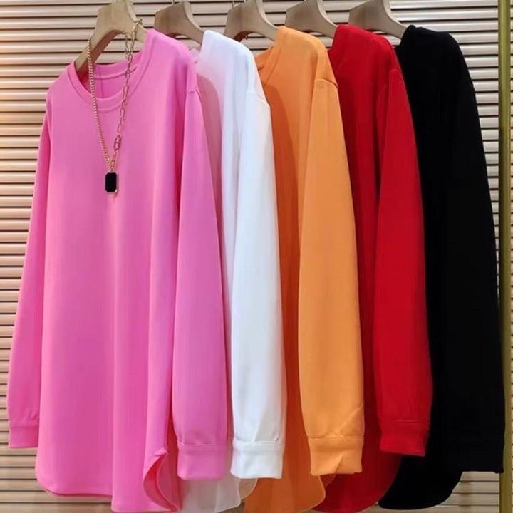 300斤徳绒大码新款2024春秋长袖宽松中长款T恤百搭韩版打底上衣女