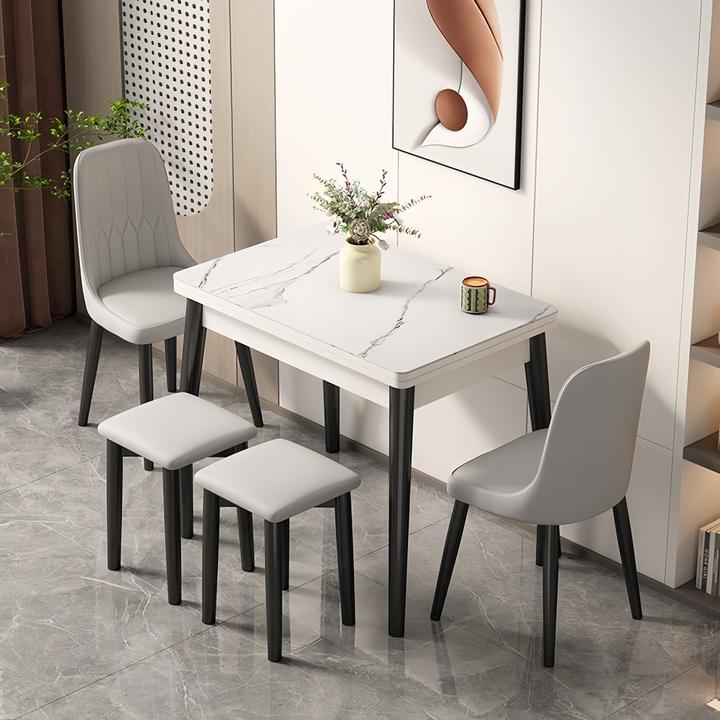 意式可折叠式伸缩岩板餐桌实木餐桌椅组合小户型家用新款吃饭桌子