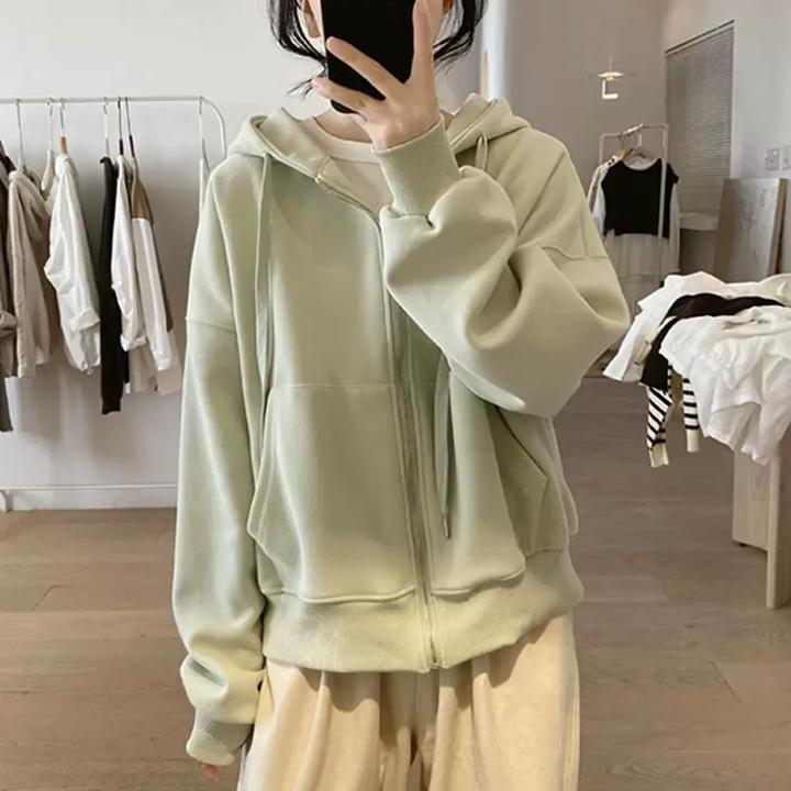 卫衣外套女春秋新款宽松显瘦连帽基础款简约拉链减龄韩版棉质上衣