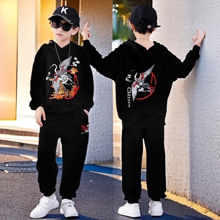 男童秋装卫衣套装2024新款中国儿童男孩中大童运动帅气两件套潮酷