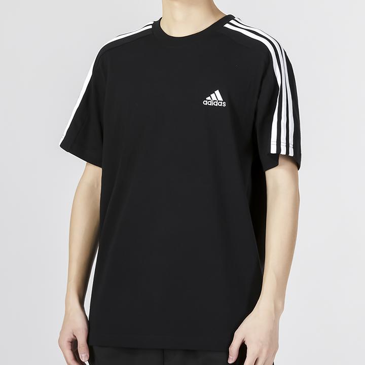 adidas阿迪达斯短袖T恤男装新款运动休闲服圆领三条纹半袖 IC9334