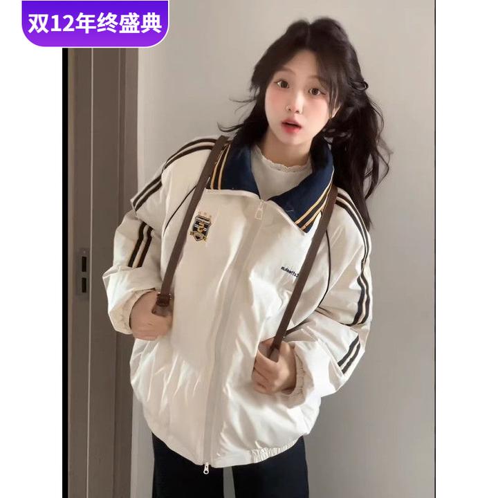 美式学院风宽松设计感夹克派克服冬季国潮短款学生棉服棉袄外套