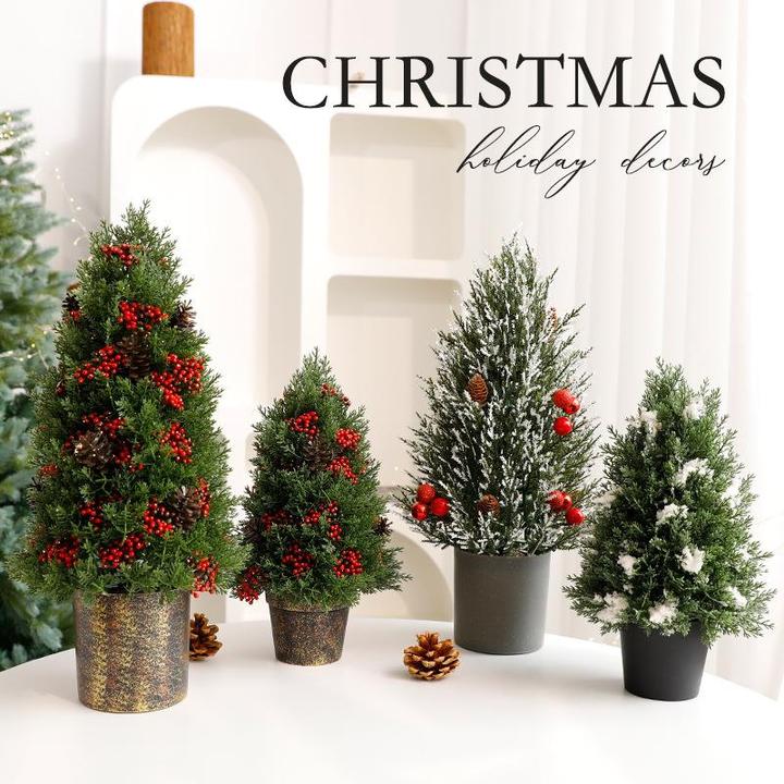 2024新款圣诞树摆件 圣诞节场景树红果塑料盆圣诞树摆件