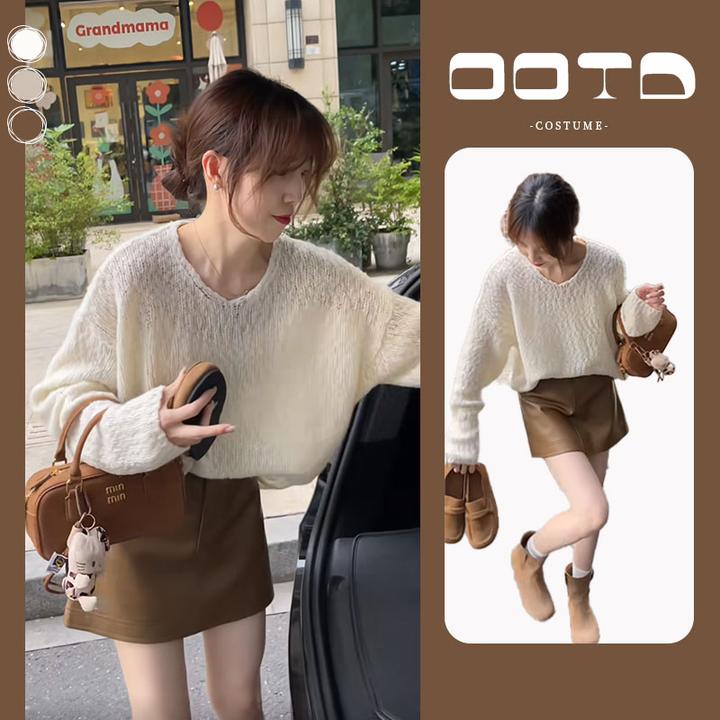 秋冬一整套女装2024新款韩版套头针织毛衣高腰显瘦半身裙两件套装