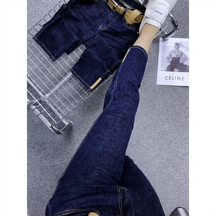 Aimeerosa/艾洛莎梨形身材微胖穿搭直筒牛仔裤女夏季薄款大码显瘦