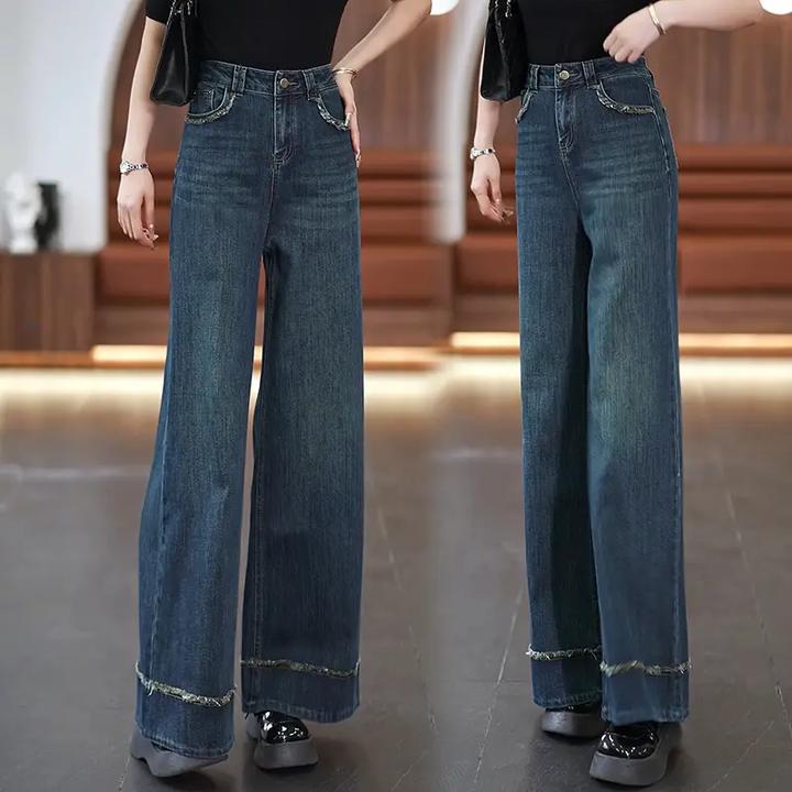 2024新款秋冬阔腿牛仔裤女高腰修身拖地裤垂感百搭显瘦小个子