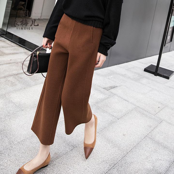 秋冬季新款女毛呢阔腿裤韩版宽松加厚高腰八分裤百搭休闲直筒裤女