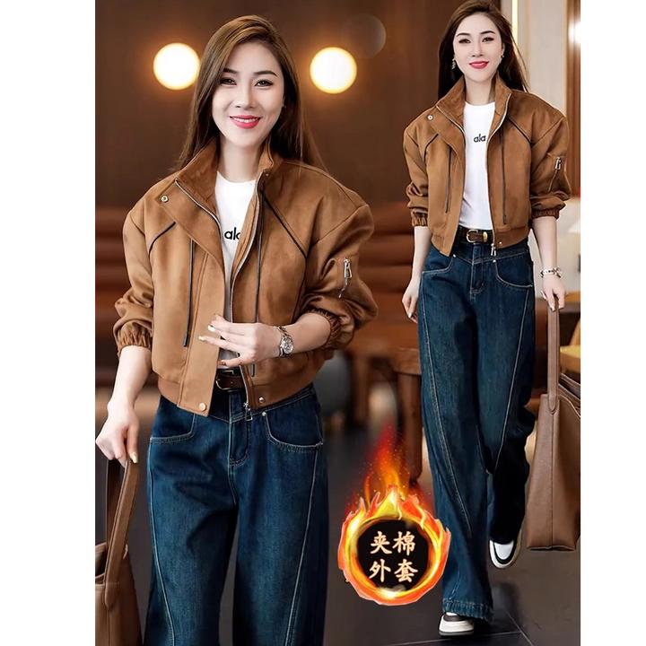 加棉加厚皮毛一体短外套女2024冬季新款洋气显瘦保暖短款夹克上衣