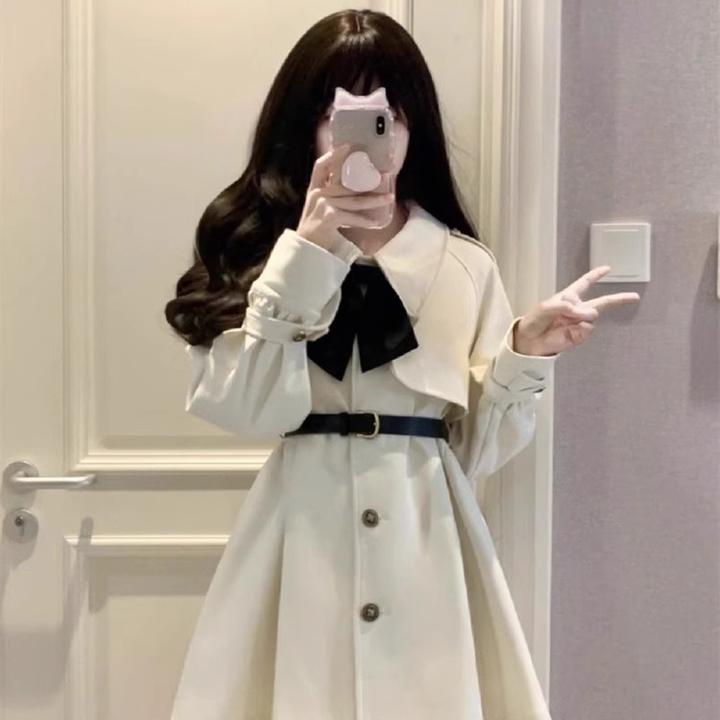 韩系秋冬新款小个子呢子大衣小香风少女感娃娃领外套毛呢斗篷风衣