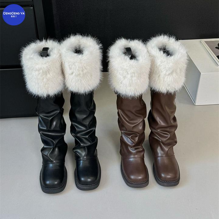 冬季靴堆堆靴中筒季时尚长筒不百搭过膝女粗跟女靴高筒靴子长西