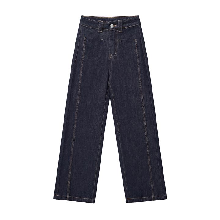 牛仔裤女士秋冬季宽松直筒阔腿设计师加绒加厚高腰显瘦丹宁蓝1290