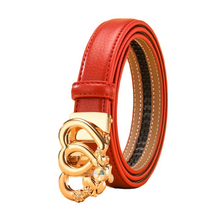 新款个性甜美女士真牛皮自动扣时尚连衣裙裤腰带细款时尚百搭皮带