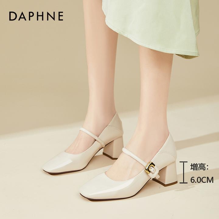 达芙妮粗跟玛丽珍高跟鞋女2025新款夏季方头小皮鞋小香风浅口单鞋