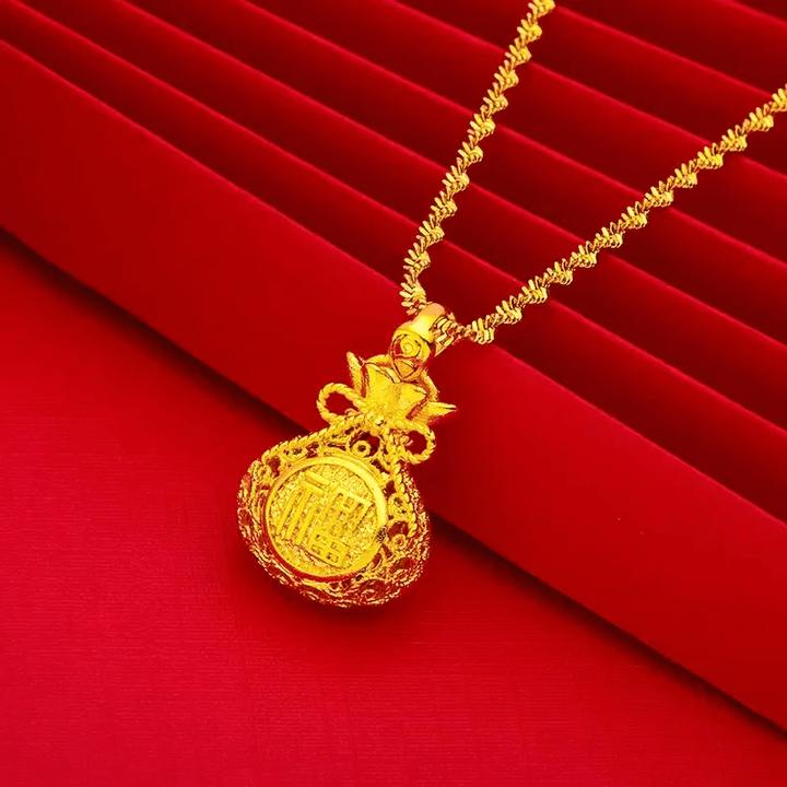 铜合金项链  金色福袋雕花女款项链吊坠实心镂空精美坠链时尚气质