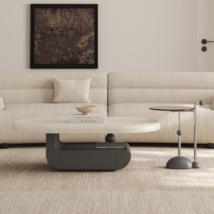 艺难忘奶油风浮空茶几客厅新款高端家用小户型高级感椭圆形茶几桌