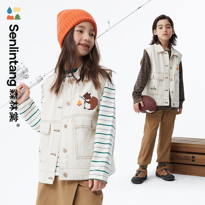【山野牛仔马甲】森林棠25秋「100%棉」无袖背心刺绣复古亲子工装马甲