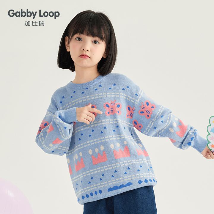 加比瑞童装 春秋新款 女童全棉休闲洋气针织圆领长袖毛衣GMC33012