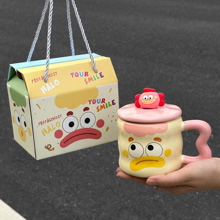 呆萌小丑家用情侣马克杯带盖勺送男女生生日礼物闺蜜伴手礼礼盒装