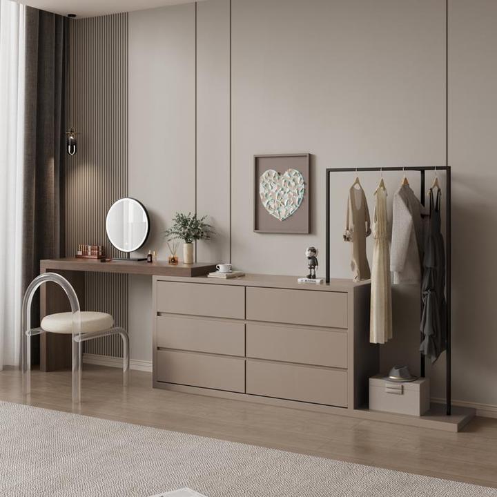 实木梳妆台斗柜衣帽架一体卧室2024新款轻奢主卧简约床尾大化妆台