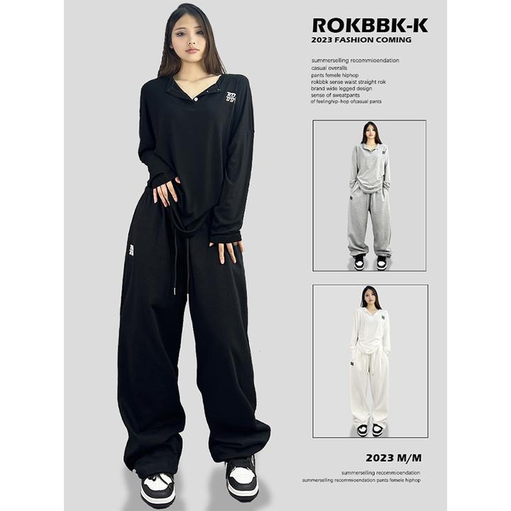 ROKBBK-K/布韩爵士嘻哈运动裤女刺绣宽松直筒跳舞hiphop长裤休闲