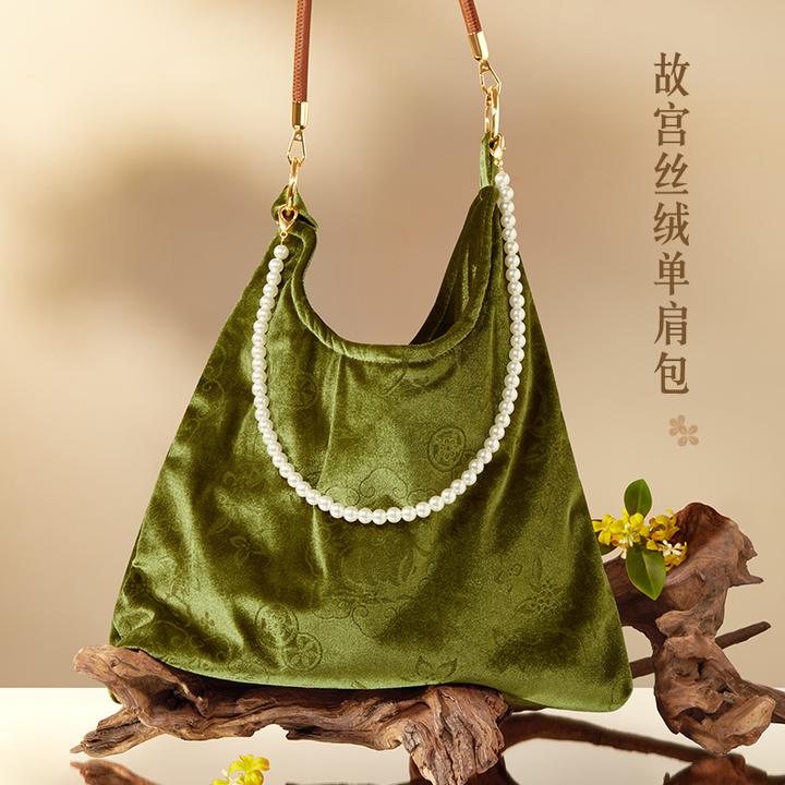 宫廷宝贝花间玉兔丝绒包单肩手提包博物馆北京文创包生日礼物女生