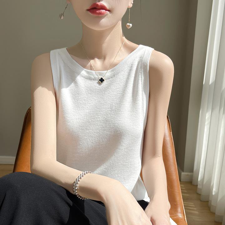 软糯遮肉一字圆领针织吊带背心女2025春季新款内搭打底衫无袖上衣