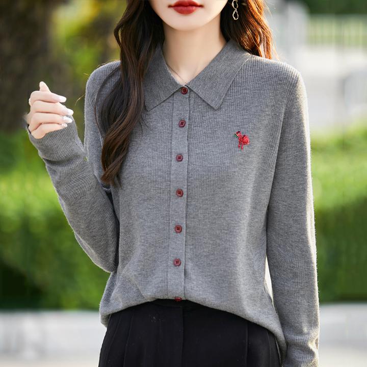 POLO领针织衫女开衫刺绣外套宽松显瘦薄款秋季外搭气质衬衣领上衣