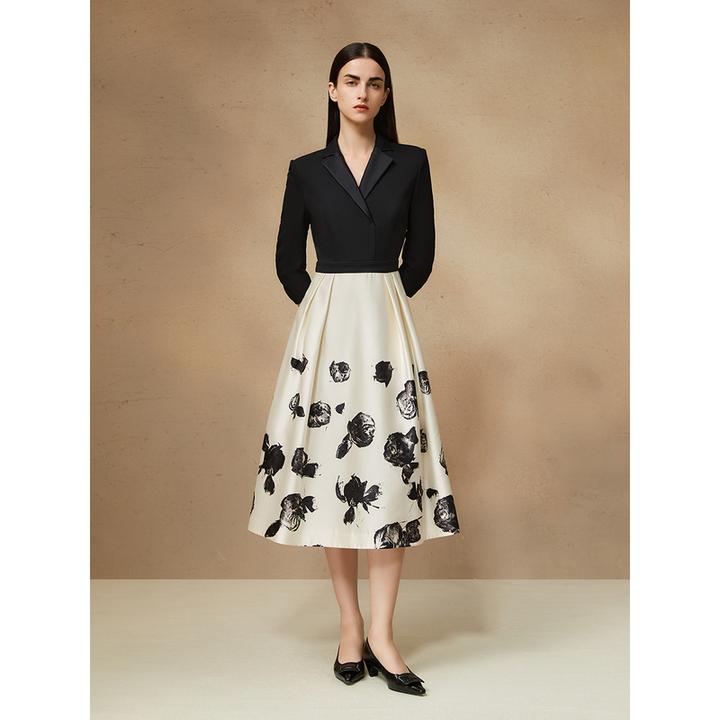 Song of Song歌中歌丝毛拼接玫瑰印花西装领连衣裙5C34305070