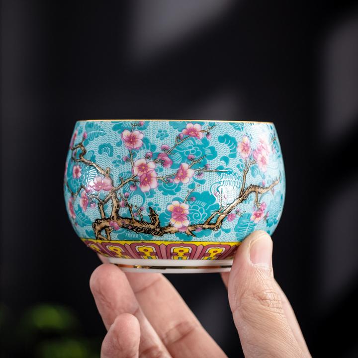 高档大号描金梅花珐琅彩主人杯品茗杯宫廷风复古功夫茶具茶杯茶盏