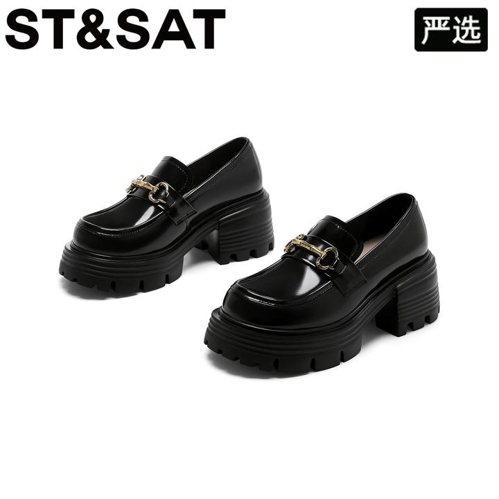 星期六学院风粗跟小皮鞋单鞋女秋季2025新款百搭马衔扣厚底乐福鞋