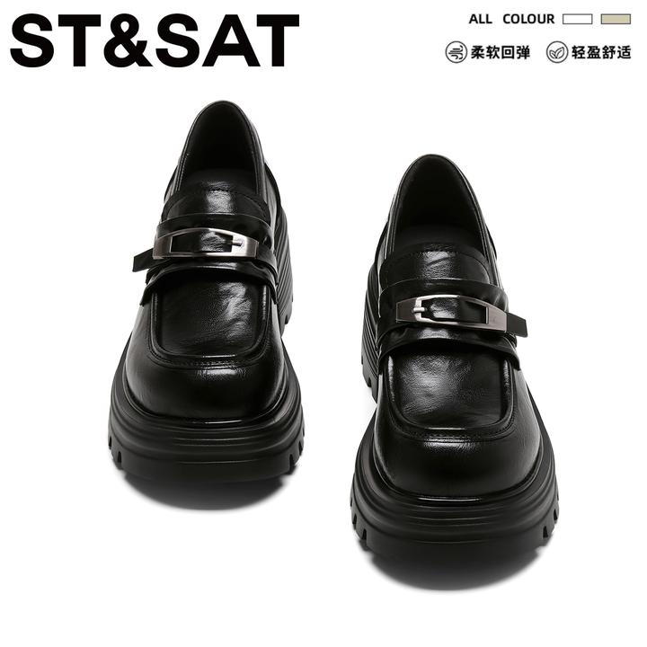 星期六黑色厚底乐福鞋女鞋2025秋季新爆款英伦风高跟单鞋jk小皮鞋