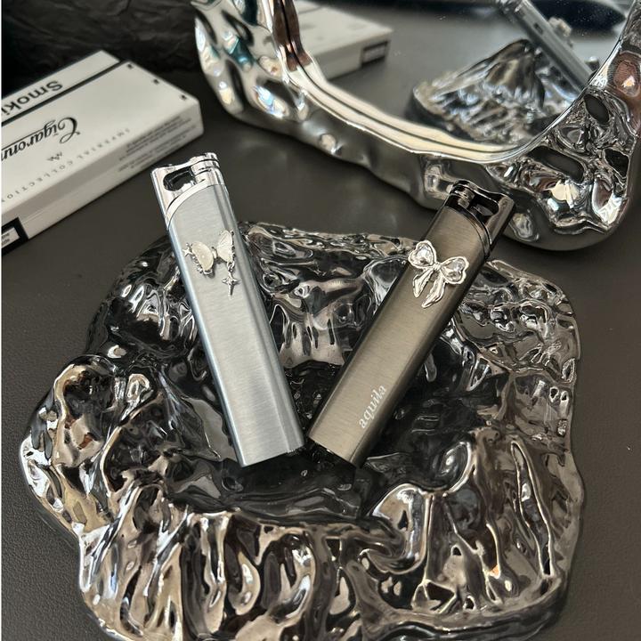 秋语Qyu原创手作打火机防风男女生礼物金属蝴蝶可充气创意火机潮