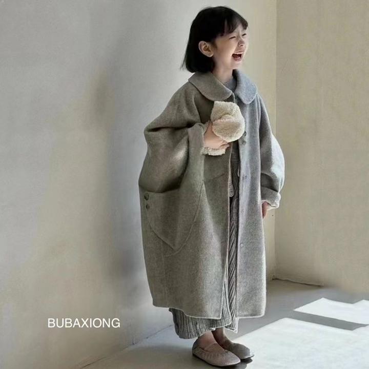 BUBAXIONG2025新款韩版双面羊毛女童同款翻领秋冬中长款毛呢大衣